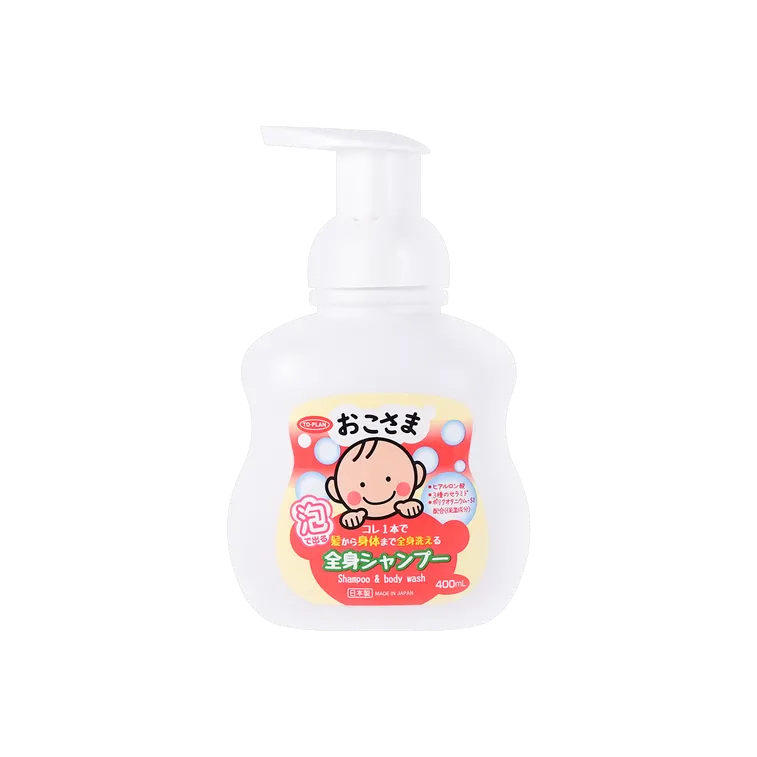 Gentle baby and kid hair and body wash foaming pump bottle with peach leaf extract