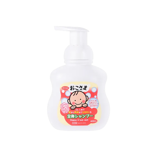 Gentle baby and kid hair and body wash foaming pump bottle with peach leaf extract