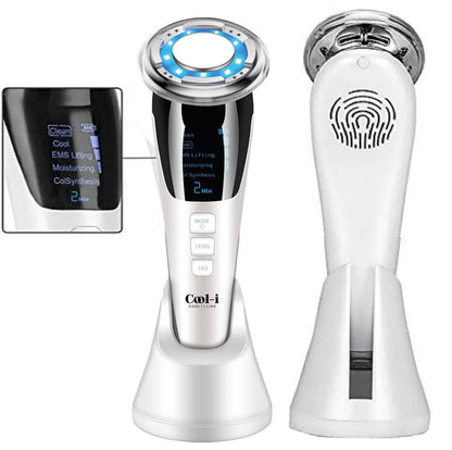 COOL-i white 5-in-1 microdermabrasion device with LED display and stand

