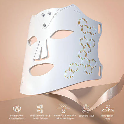 White LED facial mask with different colored light therapy modes for skin care

