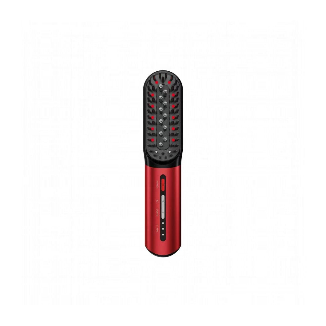 Red and black hairbrush on a white background