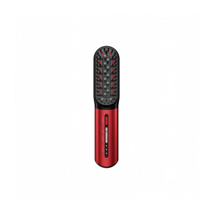 Red and black hairbrush on a white background